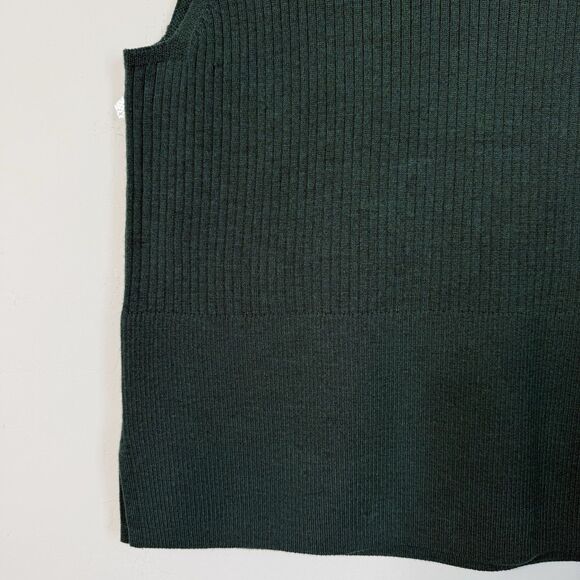H by Halston LG Green 100% Merino Wool Mock Neck Knit Tank Preppy Quiet Luxury - Picture 2 of 11